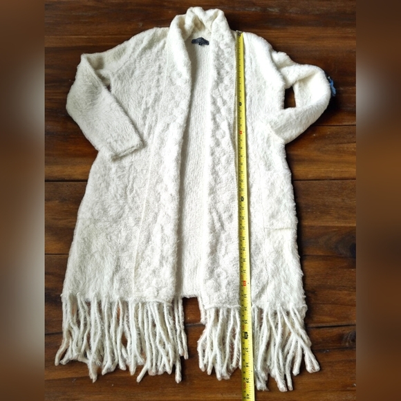 MinKas Cozy and Fuzzy Cream Open Front Long Fringed Cardigan Sweater - Picture 7 of 8